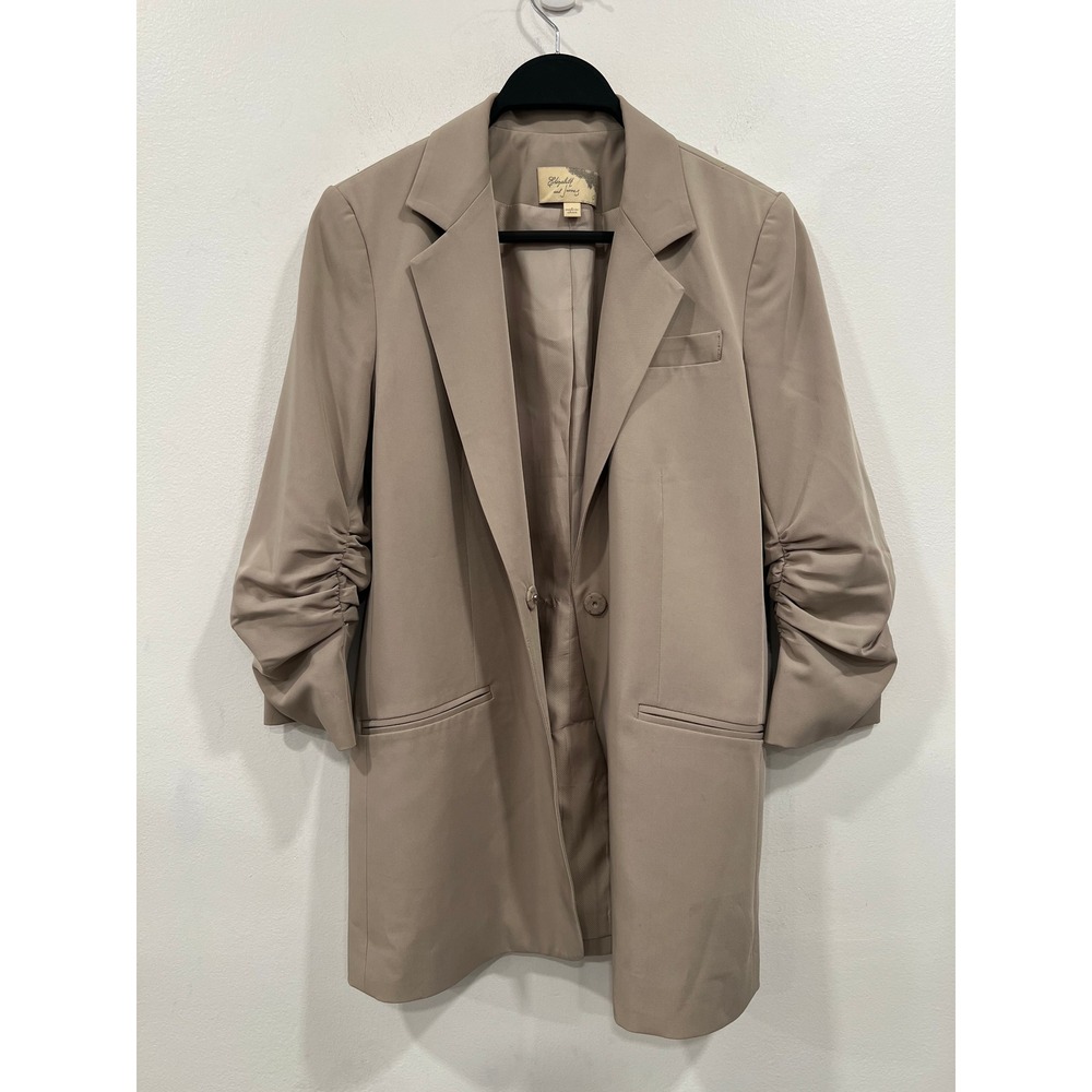 Elizabeth and James James Blazer Womens Khacki Beige Ruched Sleeve Size 0 Jacket